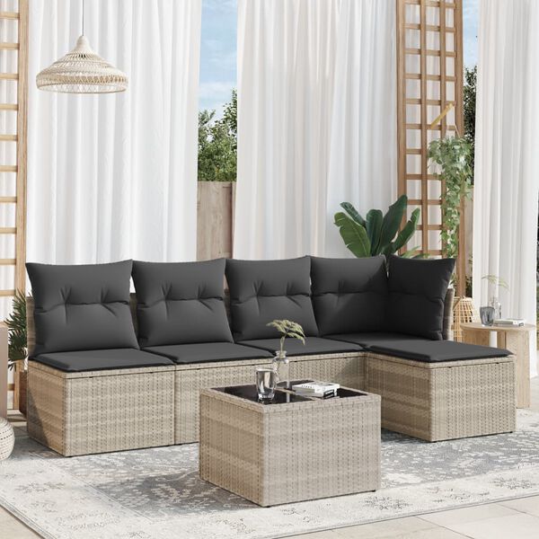 vidaXL Set Divano da Giardino 6pz con Cuscini Grigio Chiaro Polyrattan