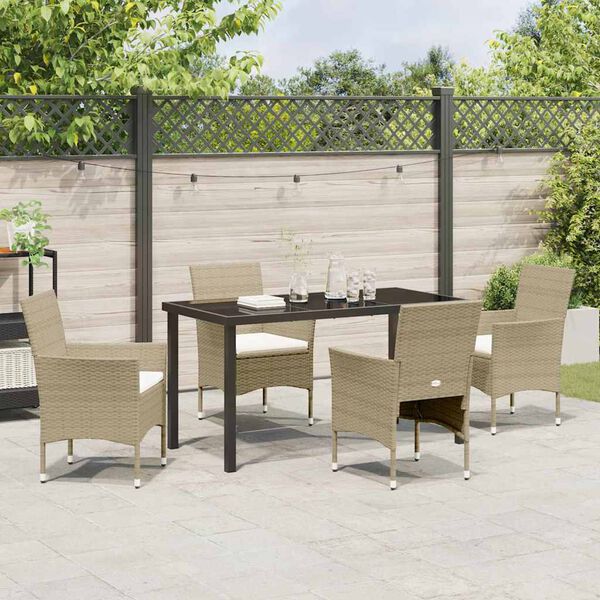 vidaXL Set da Pranzo per Giardino con cuscino 5 pcs Beige polyrattan