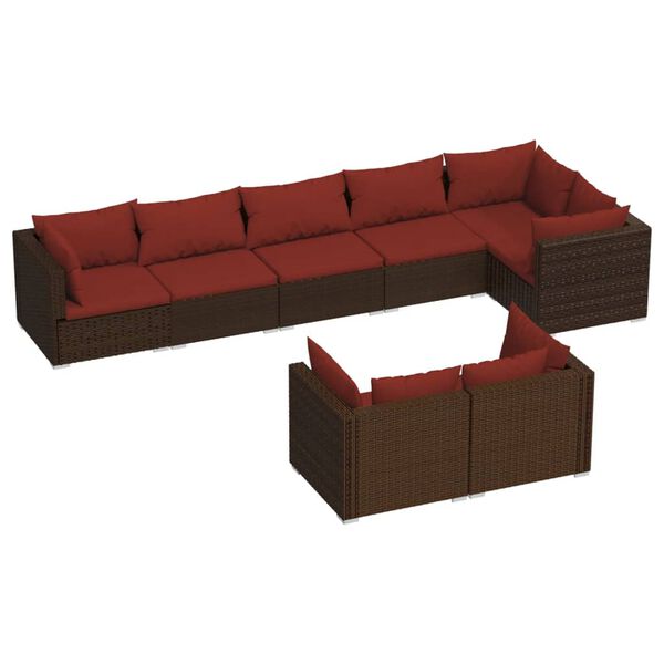 vidaXL Set Divani da Giardino 8 pz con Cuscini in Polyrattan Marrone