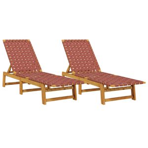 vidaXL Lettini Prendisole 2pz Rossi Legno Massello di Acacia e Tessuto