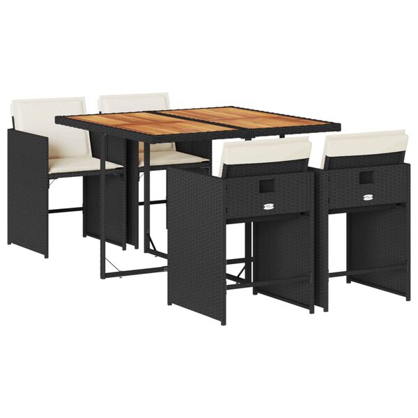 vidaXL Set da Pranzo da Giardino 5 pz Nero con Cuscini in Polyrattan