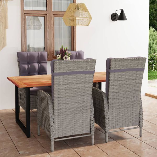 vidaXL Set da Pranzo per Giardino 5 pz con Cuscini Polyrattan Grigio