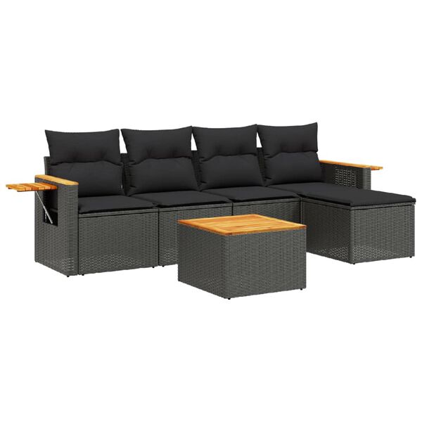 vidaXL Set Divano da Giardino 6 pz con Cuscini Nero in Polyrattan