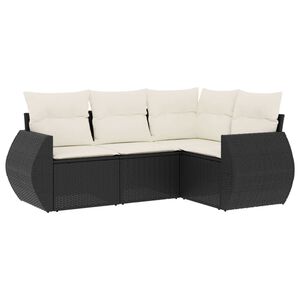 vidaXL Set Divani da Giardino 4 pz con Cuscini Nero in Polyrattan