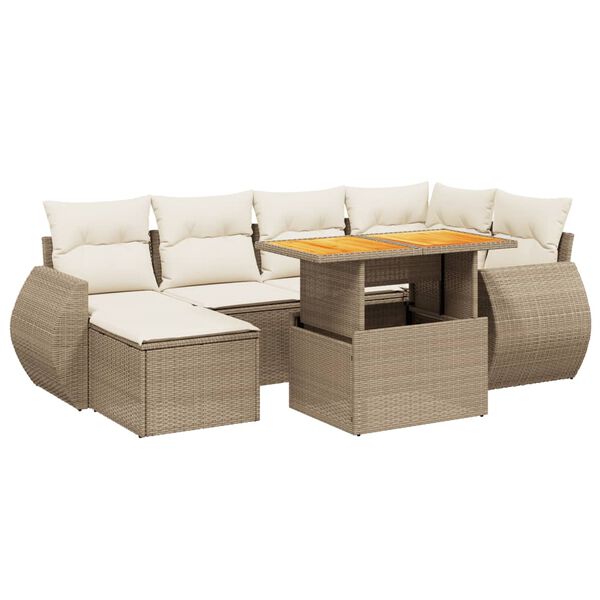 vidaXL Set Divani da Giardino 7 pz con Cuscini Beige in Polyrattan