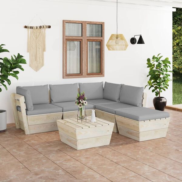 vidaXL Set Divani da Giardino su Pallet 6 pz con Cuscini Legno Abete