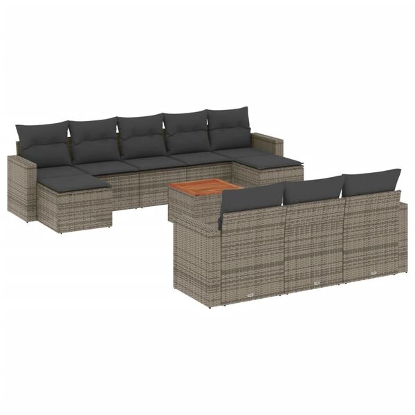 vidaXL Set Divani da Giardino 11 pz con Cuscini in Polyrattan Grigio