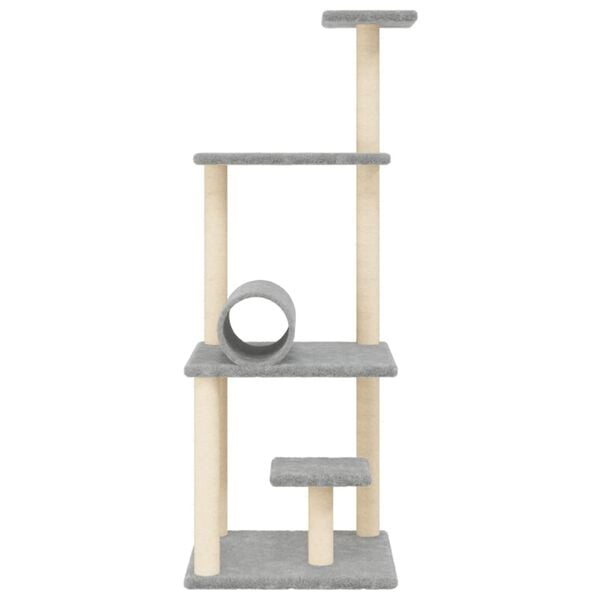 vidaXL Albero per Gatti con Tiragraffi in Sisal Grigio Chiaro 136 cm