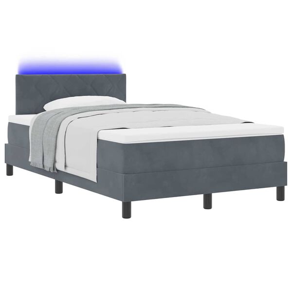vidaXL Letto a Sorgente LED con led Grigio scuro 120 x 190 cm Velluto