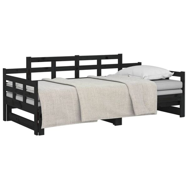 vidaXL Dormeuse Estraibile Nera in Legno Massello di Pino 2x(90x200)cm
