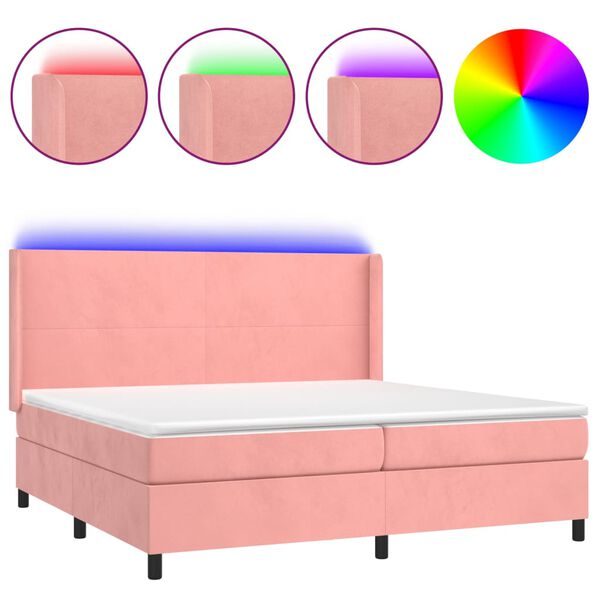vidaXL Letto a Molle con Materasso e LED Rosa 200x200 cm in Velluto