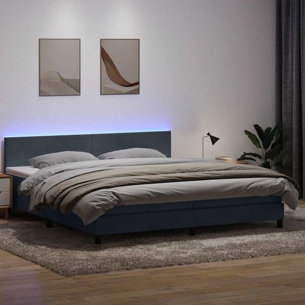 vidaXL Letto a Molle con Materasso e LED Grigio Scuro 180x210 cm Velluto