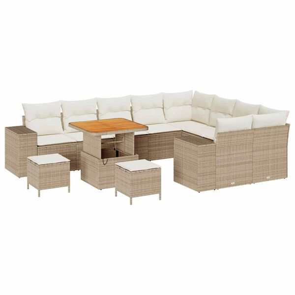 vidaXL Set Divano da Giardino con cuscino 12 pcs Beige polyrattan