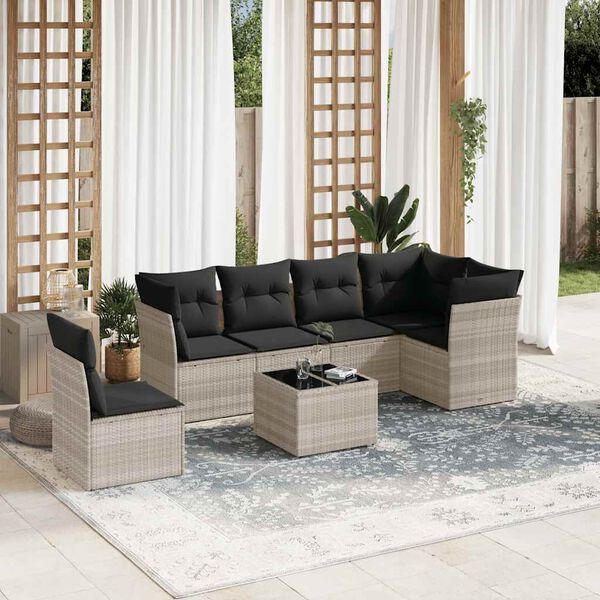vidaXL Set Divani da Giardino 7pz con Cuscini Grigio Chiaro Polyrattan
