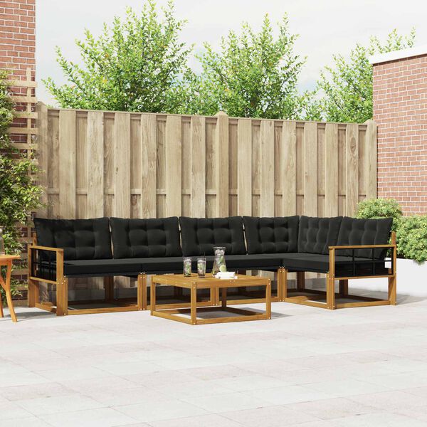vidaXL Set di divani da esterno con cuscino 6 pcs Naturale e Nero