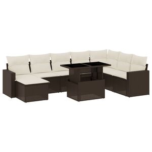 vidaXL Set Divani da Giardino 9pz con Cuscini Marrone in Polyrattan