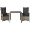 vidaXL Set da Bistr&ograve; 3 pz con Cuscini Grigio in Polyrattan