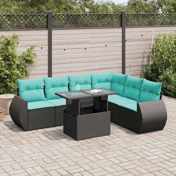 vidaXL Set Divani da Giardino con Cuscini 7pz Nero Polyrattan Acacia