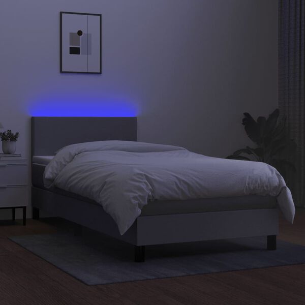 vidaXL Letto a Molle Materasso e LED Grigio Chiaro 90x200 cm Tessuto