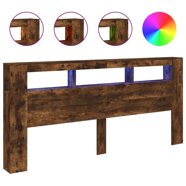 vidaXL Testiera LED Rovere Fumo 220x18,5x103,5 cm Legno Multistrato