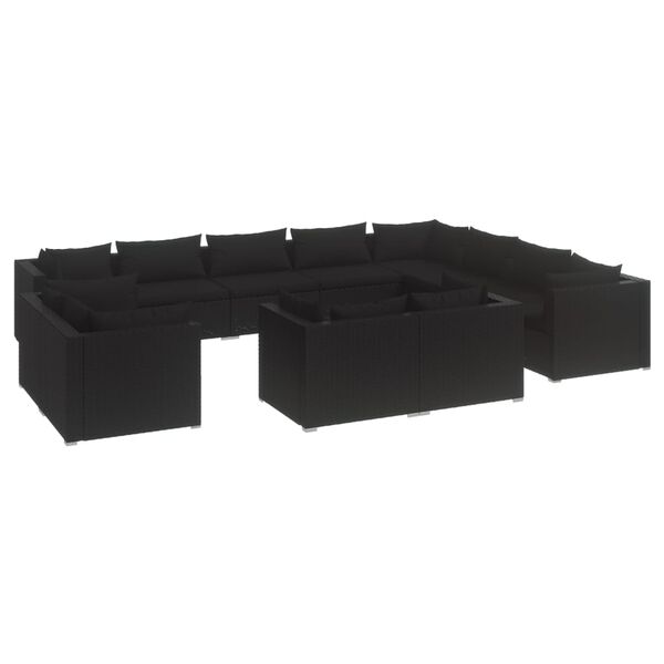 vidaXL Set Divani da Giardino 12 pz con Cuscini in Polyrattan Nero