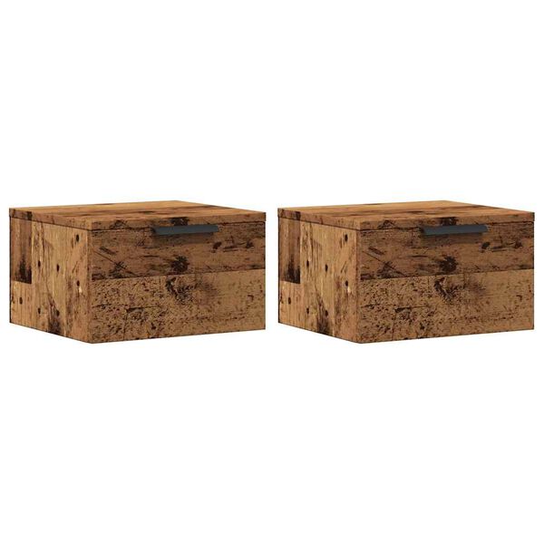vidaXL Comodini a Muro 2 pz Legno Antico 34x30x20 cm