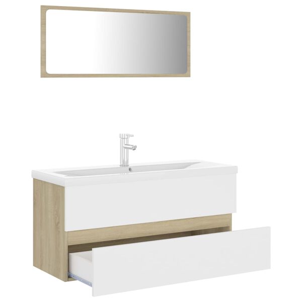 vidaXL Set Mobili da Bagno Bianco e Rovere Sonoma in Legno Multistrato