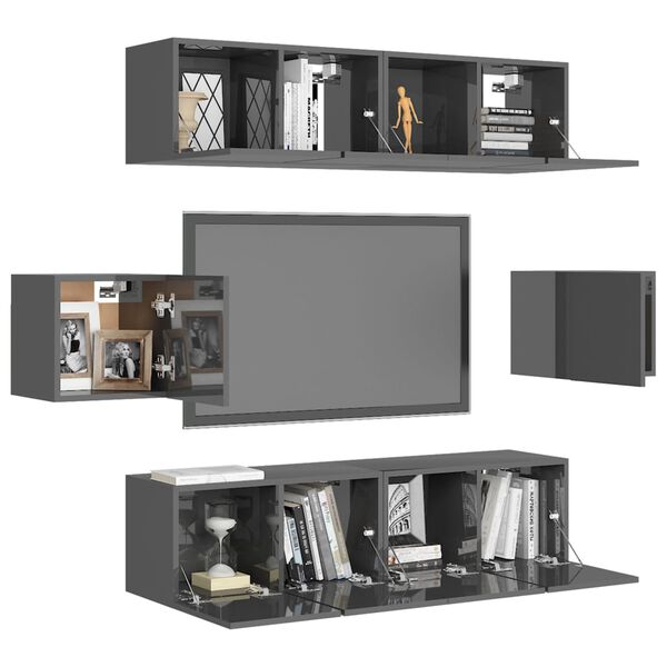 vidaXL Set Mobili TV 6 pz Grigio Lucido in Legno Multistrato