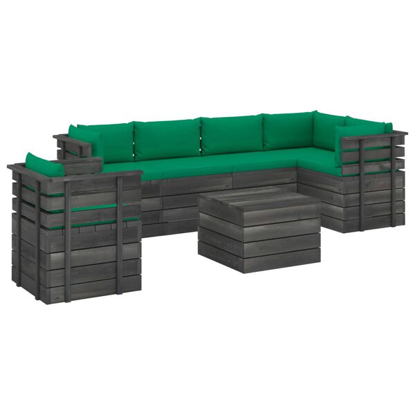 vidaXL Set Divani da Giardino su Pallet 7 pz con Cuscini Massello Pino