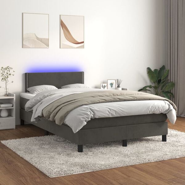 vidaXL Letto a Molle con Materasso e LED Grigio Scuro 120x200 cm