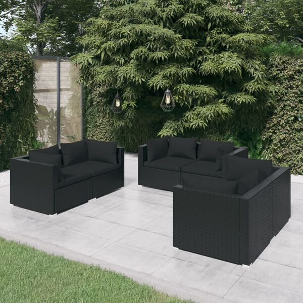 vidaXL Set Divani da Giardino 6 pz con Cuscini in Polyrattan Nero