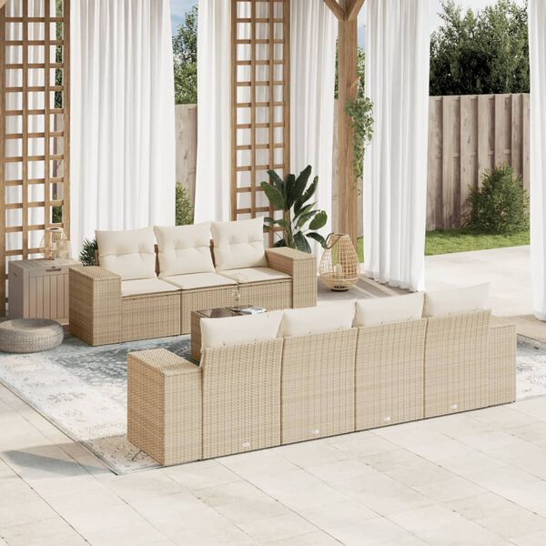 vidaXL Set Divano da Giardino 8 pz con Cuscini Beige in Polyrattan