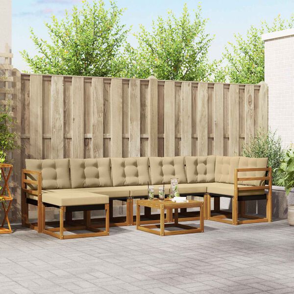 vidaXL Set di divani da esterno con cuscino 8 pcs Naturale e Beige