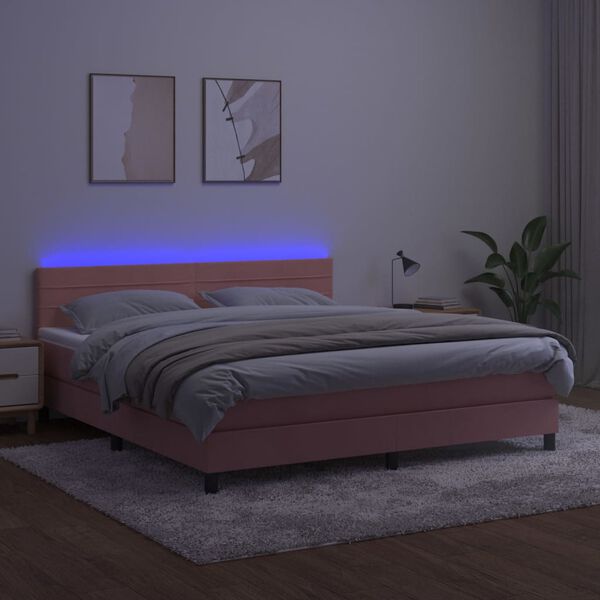 vidaXL Letto a Molle con Materasso e LED Rosa 180x200 cm in Velluto