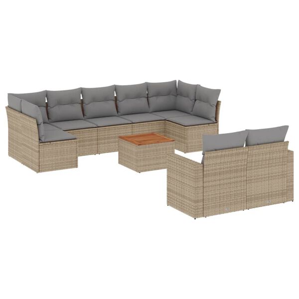 vidaXL Set Divano da Giardino 10 pz con Cuscini Beige in Polyrattan