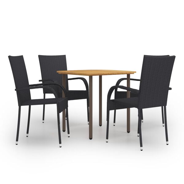 vidaXL Set Mobili da Pranzo Giardino 5 pz in Polyrattan Nero