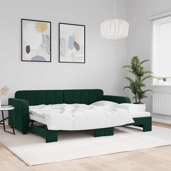 vidaXL Divano Letto con Letto Estraibile Verde Scuro 80x200cm Velluto