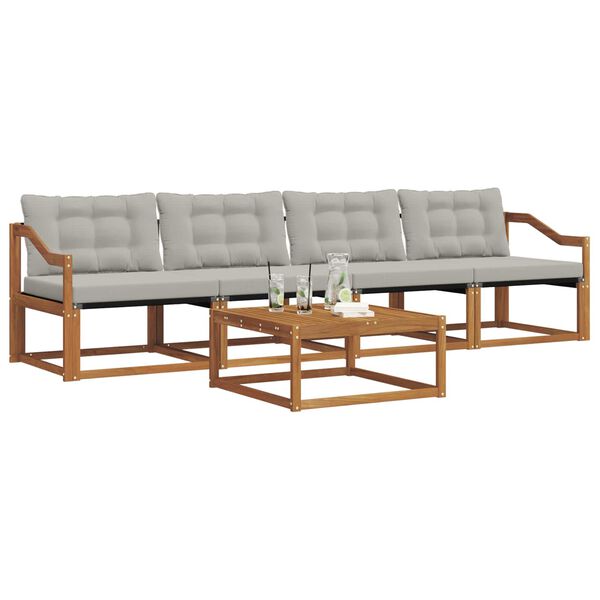 vidaXL Set di divani da esterno 5 pcs Grigio Naturale e Chiaro