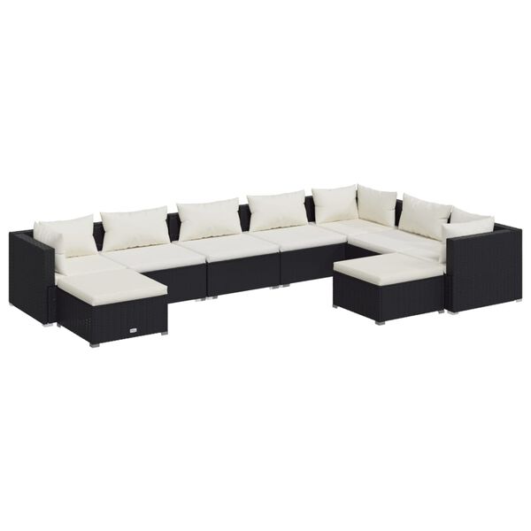 vidaXL Set Divani da Giardino con Cuscini 9 pz in Polyrattan Nero