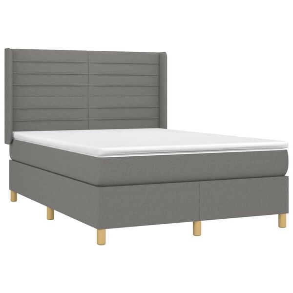 vidaXL Letto a Molle Materasso e LED Grigio Scuro 140x190cm in Tessuto