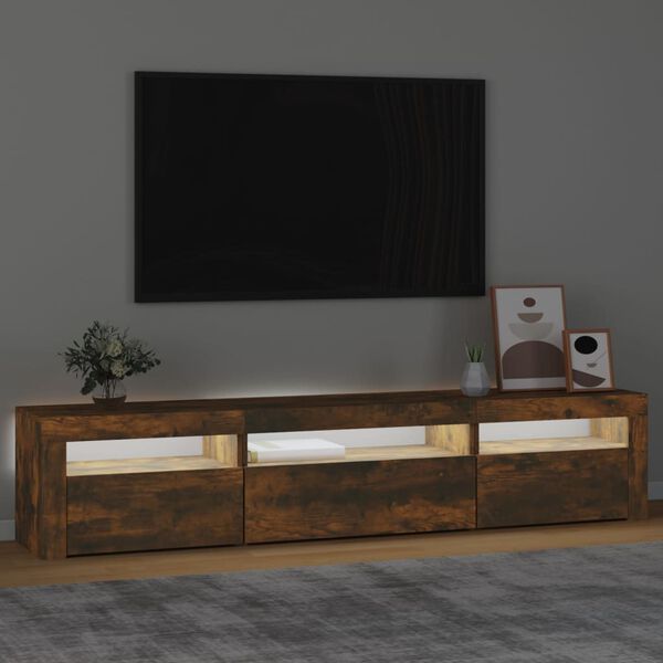 vidaXL Mobile Porta TV con Luci LED Rovere Fumo 195x35x40 cm