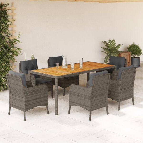vidaXL Set da Pranzo da Giardino 7 pz con Cuscini in Polyrattan Grigio