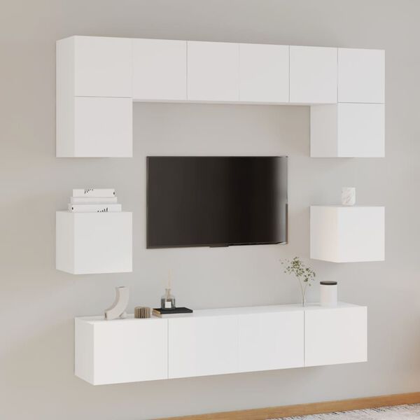 vidaXL Set Mobili Porta TV 8pz Bianco in Legno Multistrato