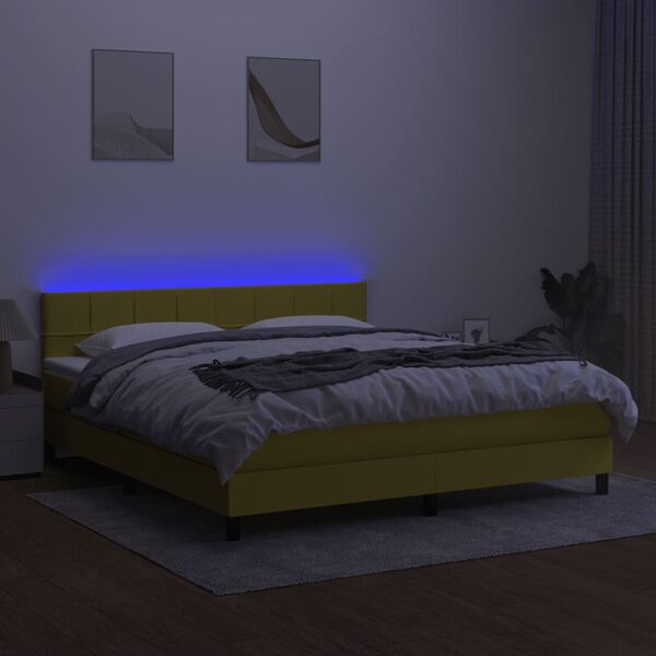 vidaXL Letto a Molle con Materasso e LED Verde 160x200 cm in Tessuto