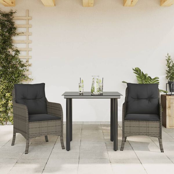 vidaXL Set da Pranzo da Giardino 3 pz con Cuscini in Polyrattan Grigio