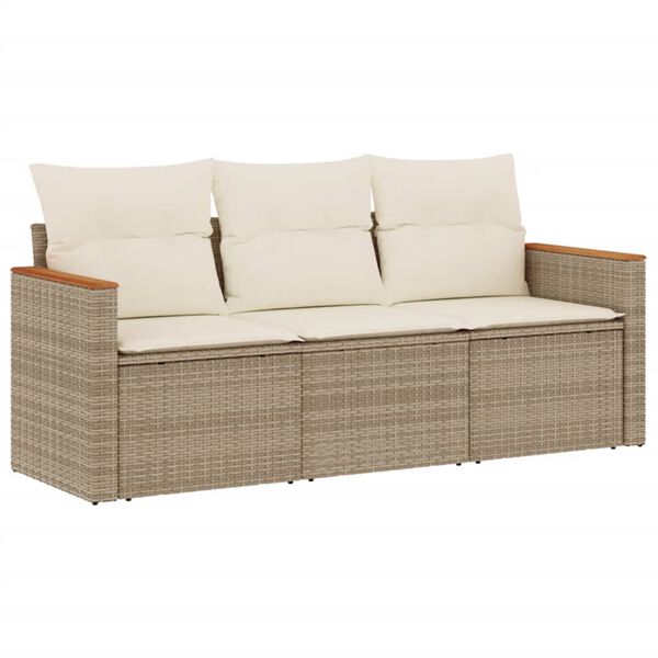 vidaXL Set Divano da Giardino 3 pz con Cuscini Beige in Polyrattan