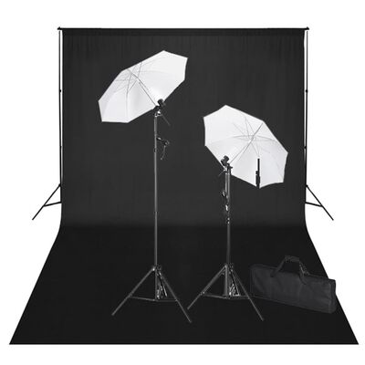 vidaXL Set Studio Fotografico Fondale Nero 600x300 cm e Luci