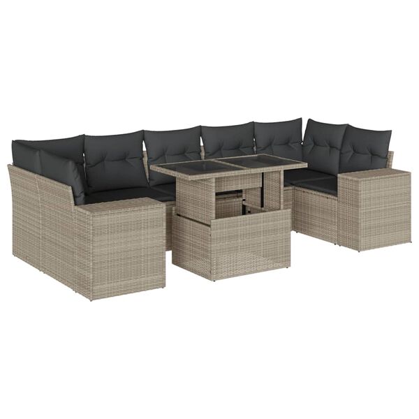 vidaXL Set Divano da Giardino 8pz con Cuscini Grigio Chiaro Polyrattan
