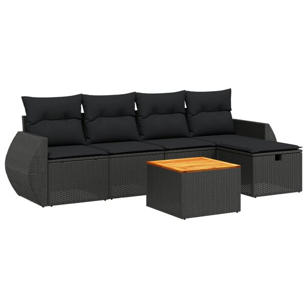 vidaXL Set Divano da Giardino 6 pz con Cuscini Nero in Polyrattan