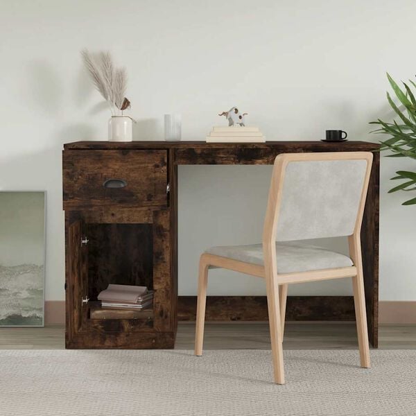 vidaXL Scrivania Cassetto Rovere Fumo 115x50x75 cm Legno Multistrato